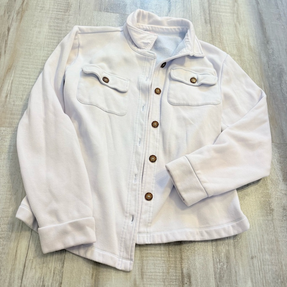 Lands’ End Serious Sweats Light Purple Button Up Large